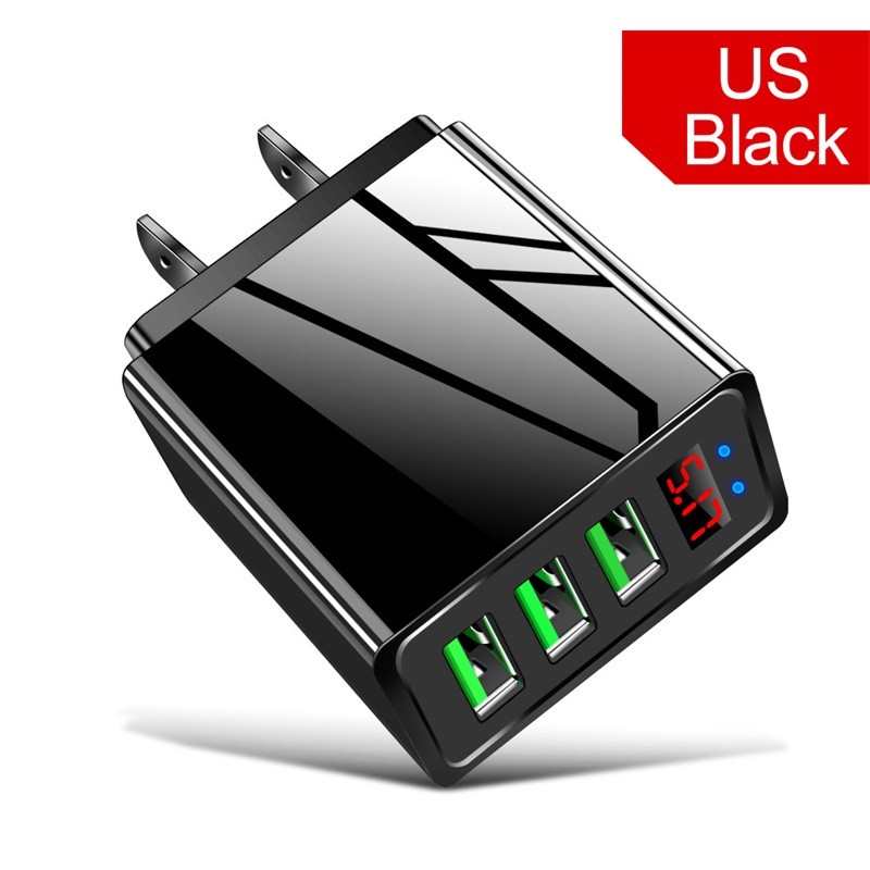 Cargador carga rápida negro 3 entradas USB